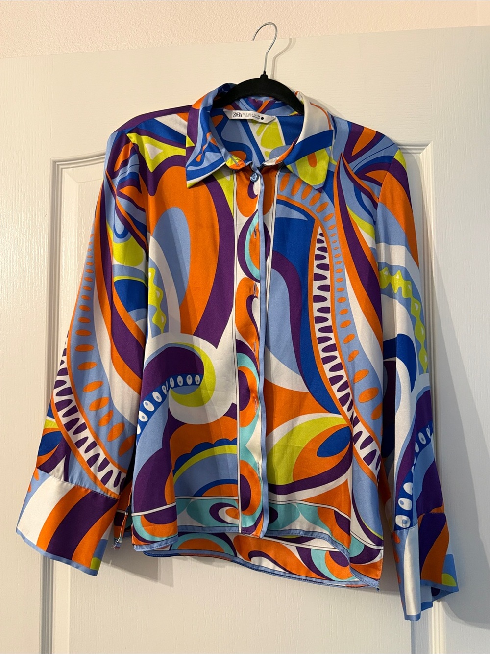 ZARA Vibrant Retro Swirl Button-Up Top - Multicolor